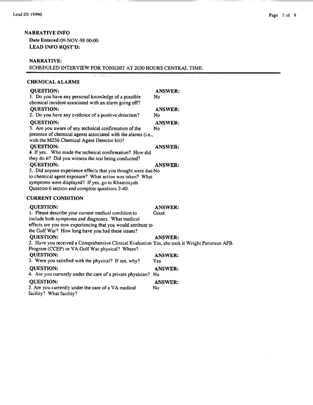  Lead Sheet #19990, Interview with 401st Military Police Camp veteran, November 9, 1998, p. 3