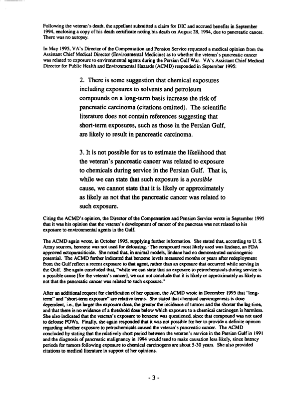 Department of Veterans Affairs, Board of Veterans� Appeals, Docket No. 96-08 850, �Entitlement to Service Connection for the Cause of the Veteran�s Death,� September 15, 1998, p. 2, 7.