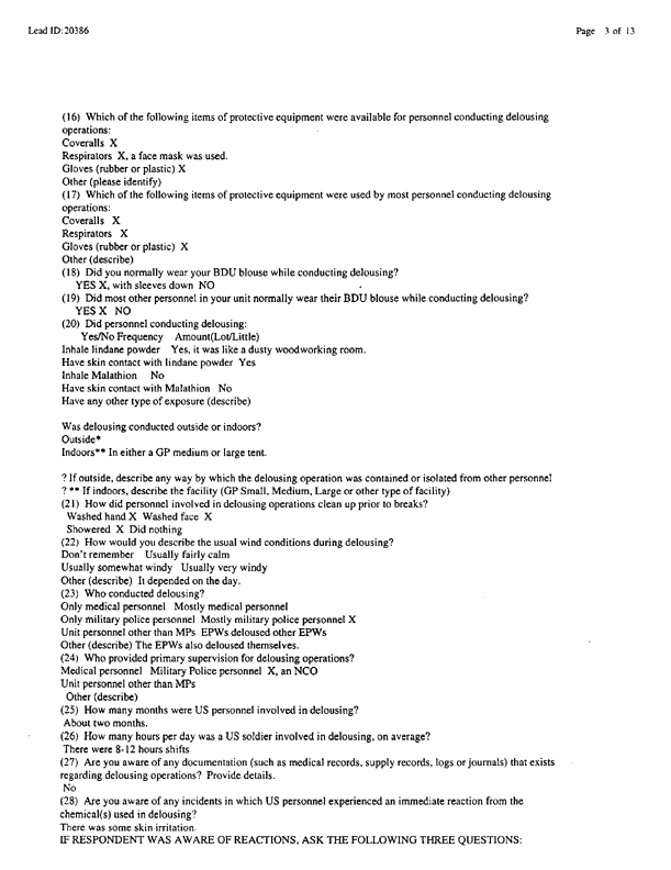 Lead Sheet #20386, Interview with 401st Military Police Camp veteran, November 24, 1998, p. 2