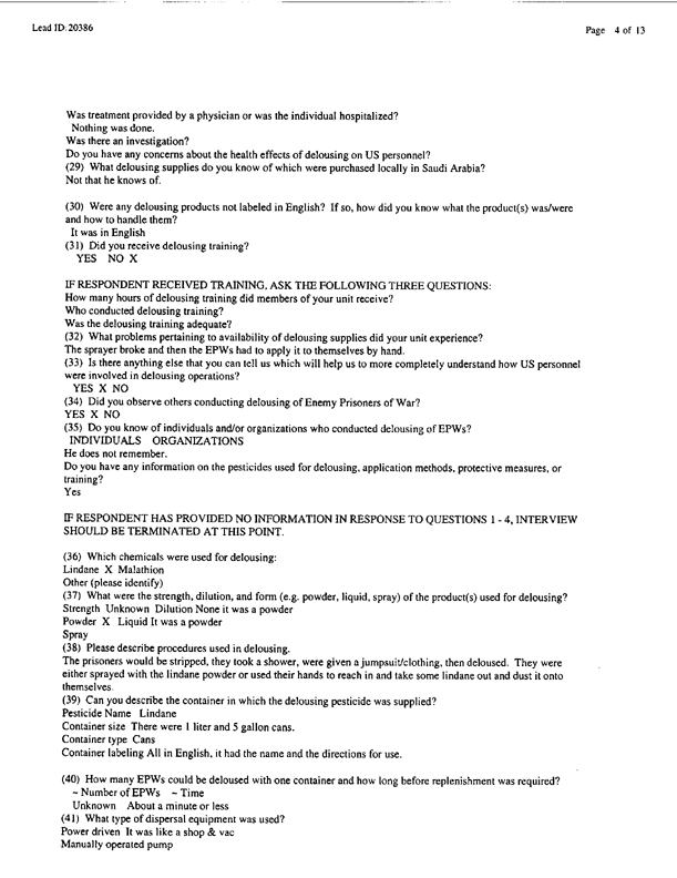 Lead Sheet #20386, Interview with 401st Military Police Camp veteran, November 24, 1998, p. 2