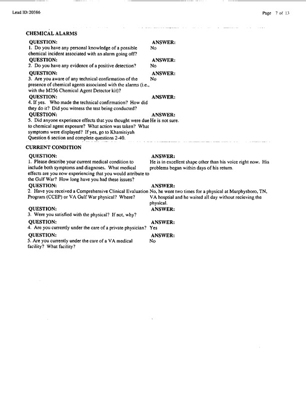 Lead Sheet #20386, Interview with 401st Military Police Camp veteran, November 24, 1998, p. 2