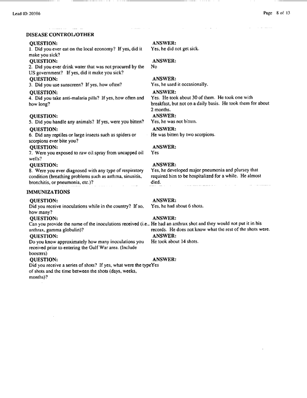 Lead Sheet #20386, Interview with 401st Military Police Camp veteran, November 24, 1998, p. 2