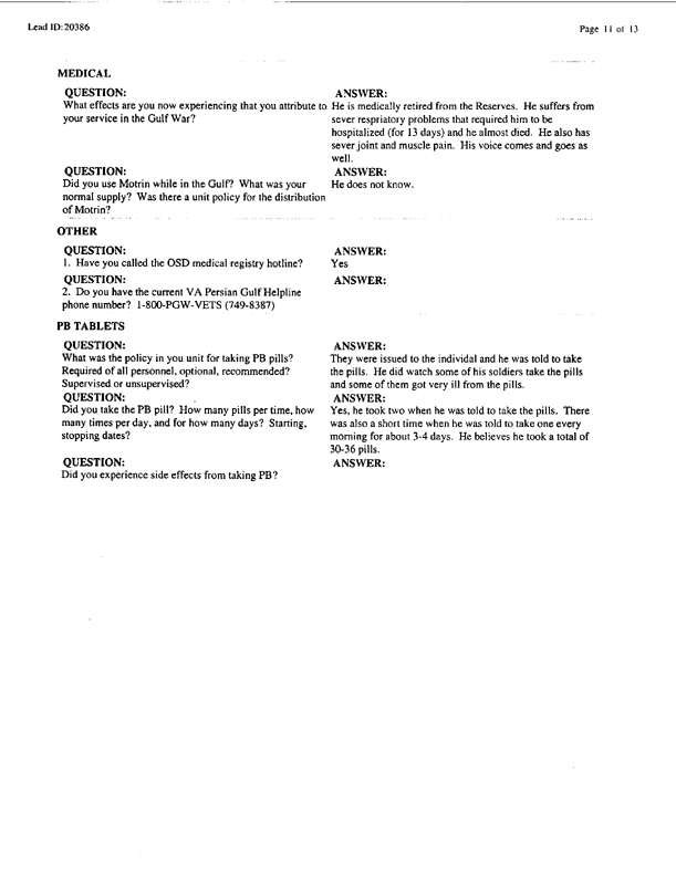 Lead Sheet #20386, Interview with 401st Military Police Camp veteran, November 24, 1998, p. 2