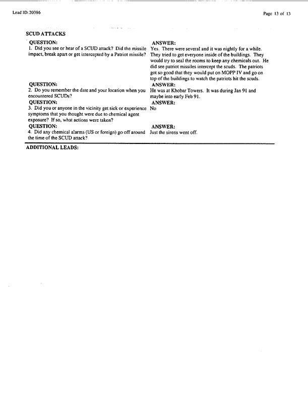 Lead Sheet #20386, Interview with 401st Military Police Camp veteran, November 24, 1998, p. 2