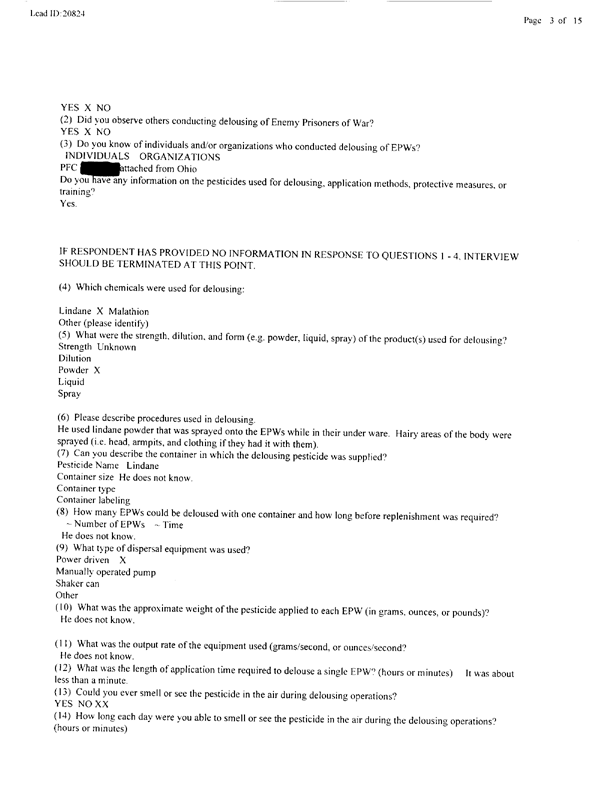   Lead Sheet #20824, Interview with 401st Military Police Camp veteran, April 5, 1999.