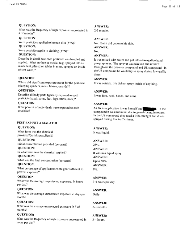   Lead Sheet #20824, Interview with 401st Military Police Camp veteran, April 5, 1999.