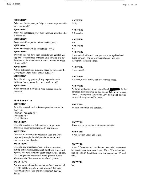   Lead Sheet #20824, Interview with 401st Military Police Camp veteran, April 5, 1999.