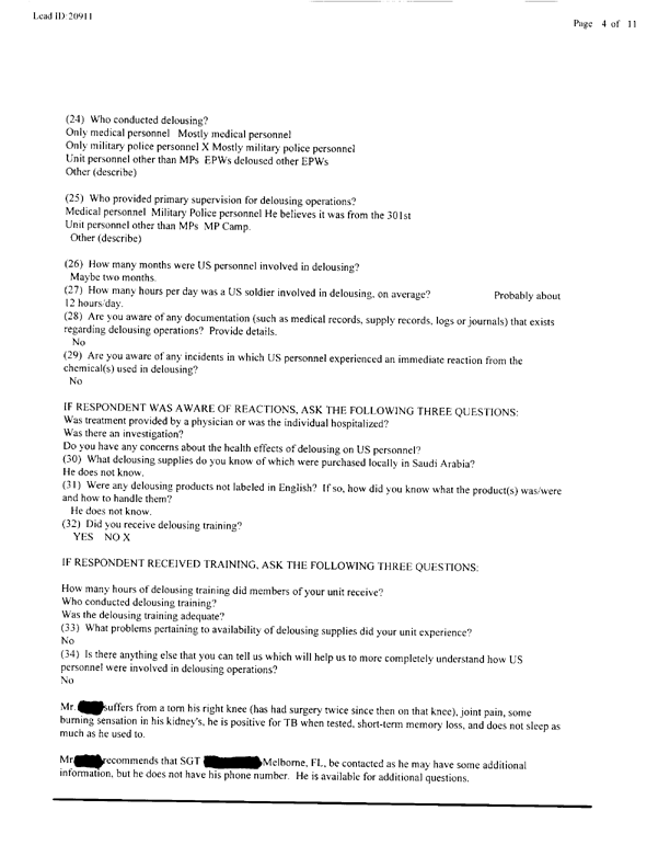Lead Sheet #20911, Interview with 301st Military Police Camp veteran, January 6, 1998, p. 3.
