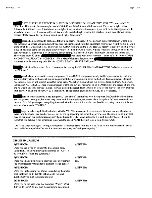   Lead Sheet #21530, Interview with MAG26/VMO-1 quality assurance senior supervisor, February 4, 1999.