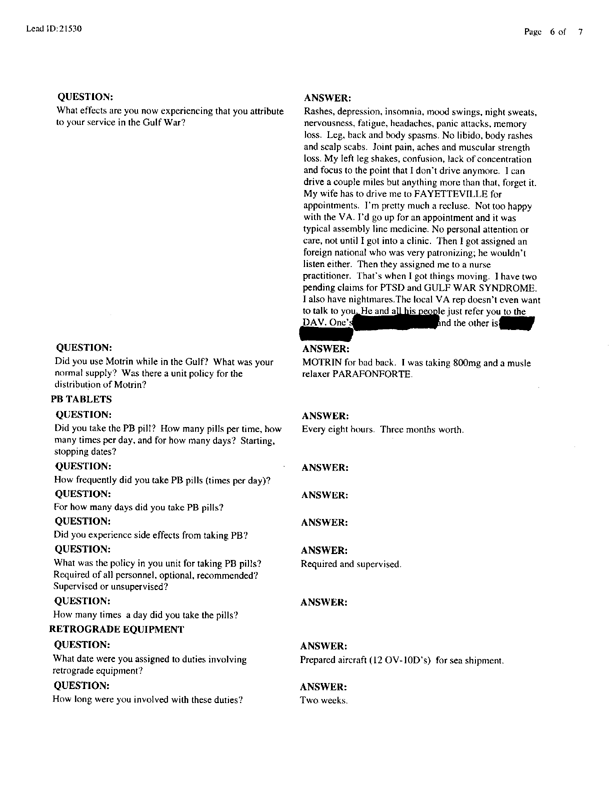   Lead Sheet #21530, Interview with MAG26/VMO-1 quality assurance senior supervisor, February 4, 1999.