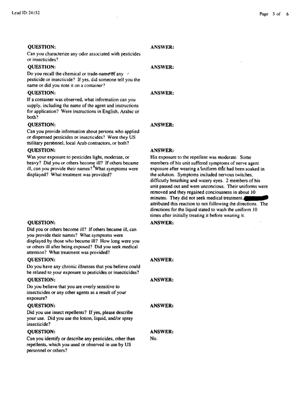   Lead Sheet #24152, Interview with 1st Battalion, 5th SFG(A) special forces engineer, July 13, 1999.