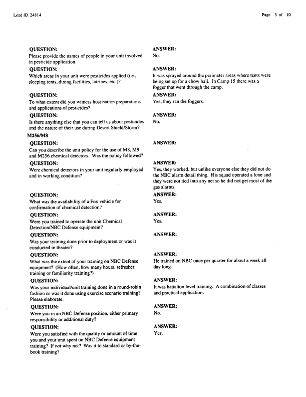 Lead Sheet #24814, Interview with 4th Tank Battalion assault specialist, September 9, 1999.