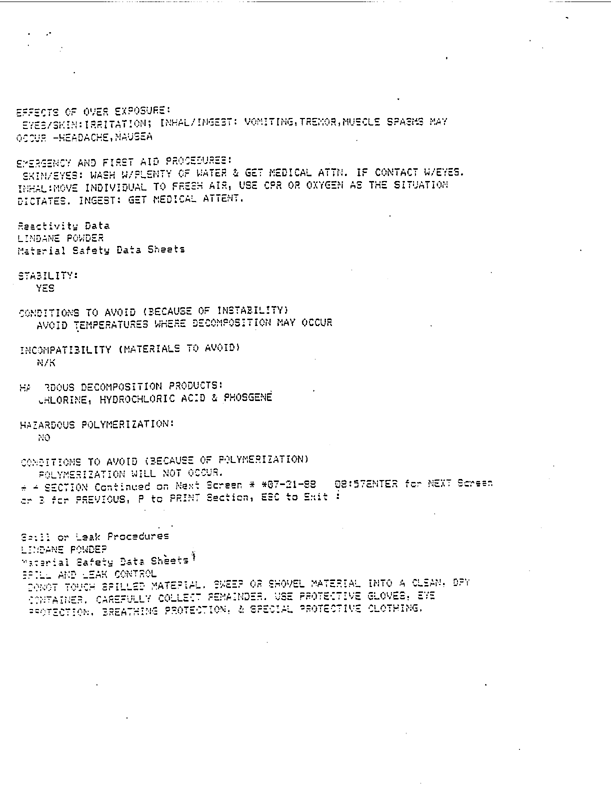   Octagon Process Inc., Product Label for Insecticide, Lindane, Powder, Dusting (contains 1% lindane), Edgewater, New Jersey, March 31, 1986, p. 1.