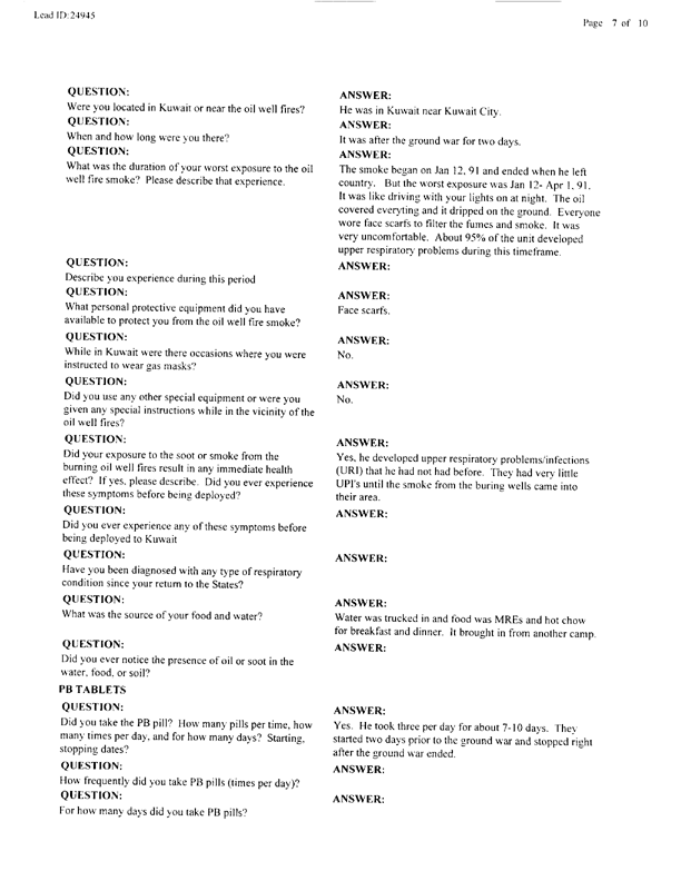   Lead Sheet #24945, Interview with 3rd Marine Air Wing environmental health officer, October 4, 1999.