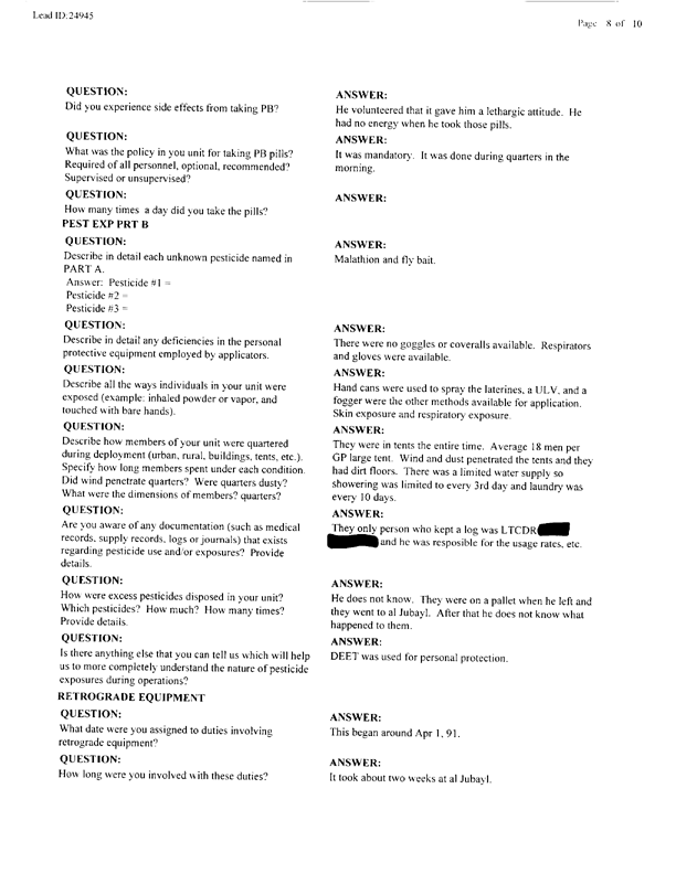   Lead Sheet #24945, Interview with 3rd Marine Air Wing environmental health officer, October 4, 1999.