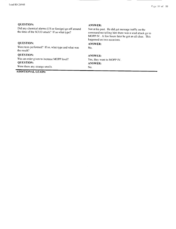   Lead Sheet #24945, Interview with 3rd Marine Air Wing environmental health officer, October 4, 1999.