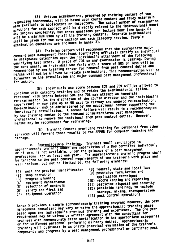   Department of Defense, DoD 4150.7-M, �Plan for Certification of Pesticide Applicators for Restricted Use Pesticides,� December 8, 1985, p. B-9 - B-12.