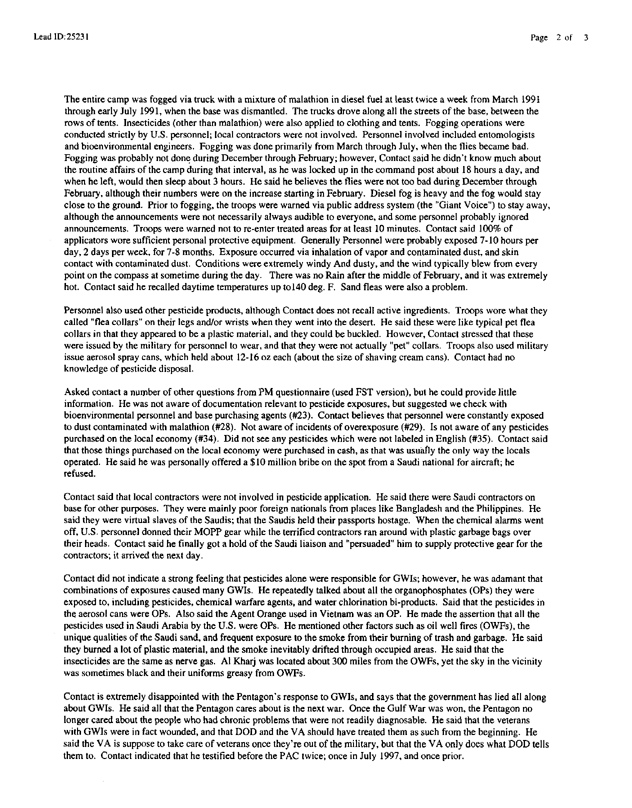 Lead Sheet #25231, Interview of Air Force deputy base commander, September 28, 1999, p. 1.