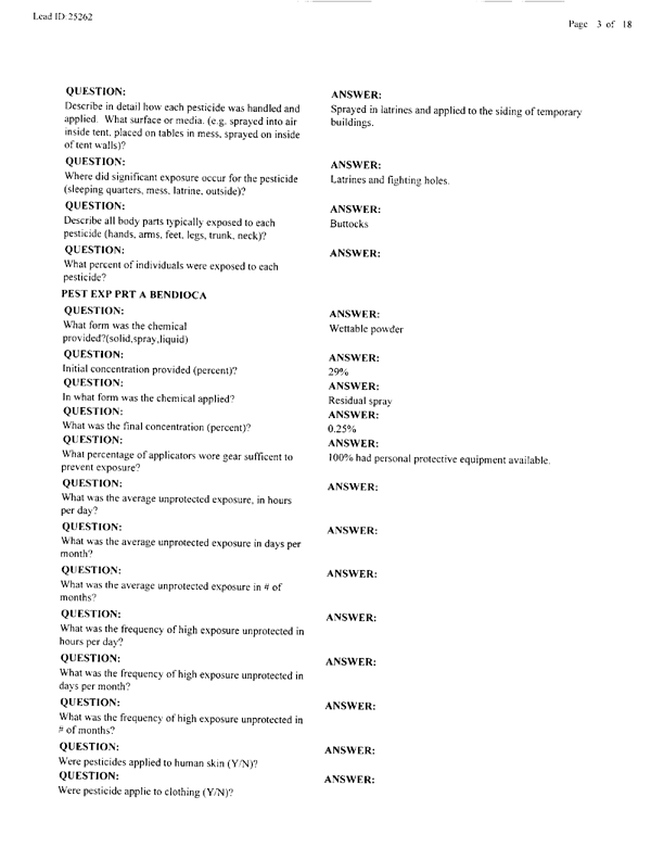 Lead Sheet #25262, Interview with 1st Medical Battalion entomologist, November 4, 1999.