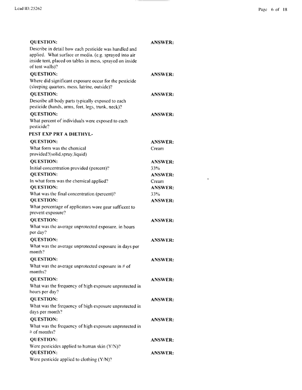   Lead Sheet #25262, Interview with 1st Medical Battalion entomologist, November 4, 1999.
