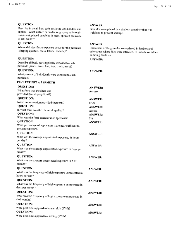 Lead Sheet #25262, Interview with 1st Medical Battalion entomologist, November 4, 1999.